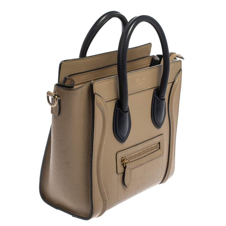 Pre Owned Celine Beige/Black Leather Nano Luggage Tote