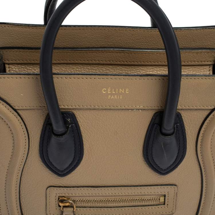 Pre Owned Celine Beige/Black Leather Nano Luggage Tote