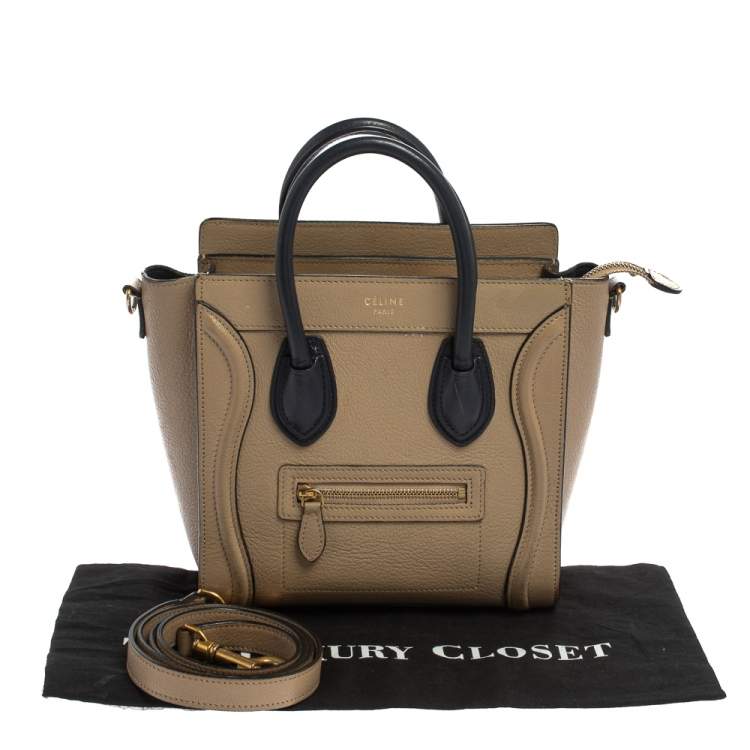 Pre Owned Celine Beige/Black Leather Nano Luggage Tote