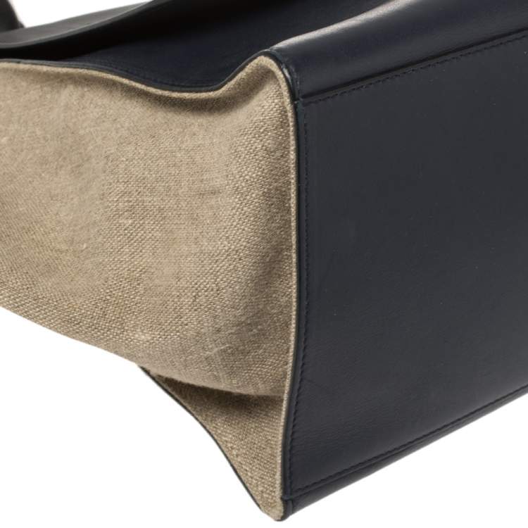 Pre Owned Celine Tri Color Leather and Canvas Medium Trapeze Bag