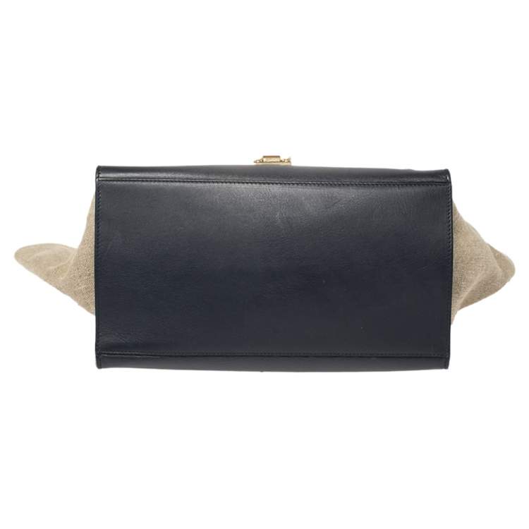Pre Owned Celine Tri Color Leather and Canvas Medium Trapeze Bag