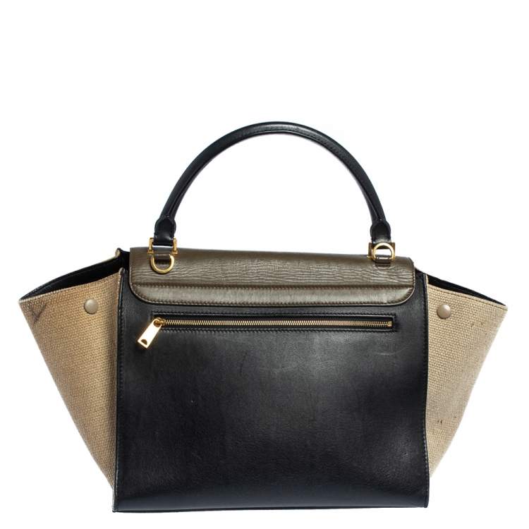 Pre Owned Celine Tri Color Leather and Canvas Medium Trapeze Bag