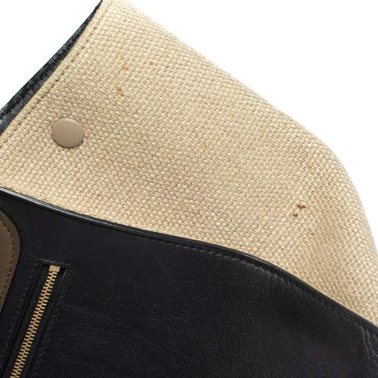 Pre Owned Celine Tri Color Leather and Canvas Medium Trapeze Bag