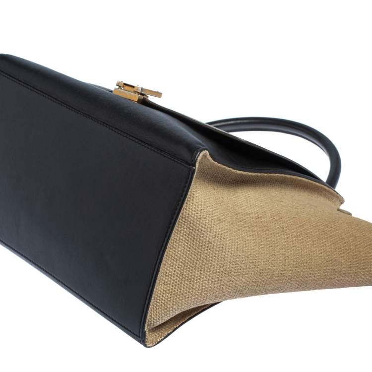 Pre Owned Celine Tri Color Leather and Canvas Medium Trapeze Bag