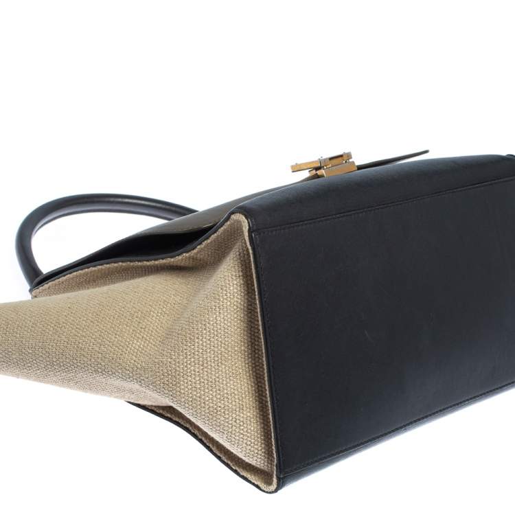 Pre Owned Celine Tri Color Leather and Canvas Medium Trapeze Bag