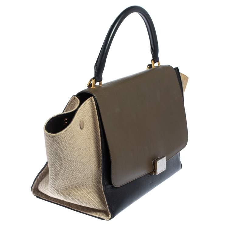 Pre Owned Celine Tri Color Leather and Canvas Medium Trapeze Bag