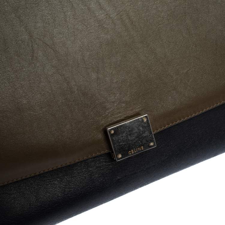 Pre Owned Celine Tri Color Leather and Canvas Medium Trapeze Bag
