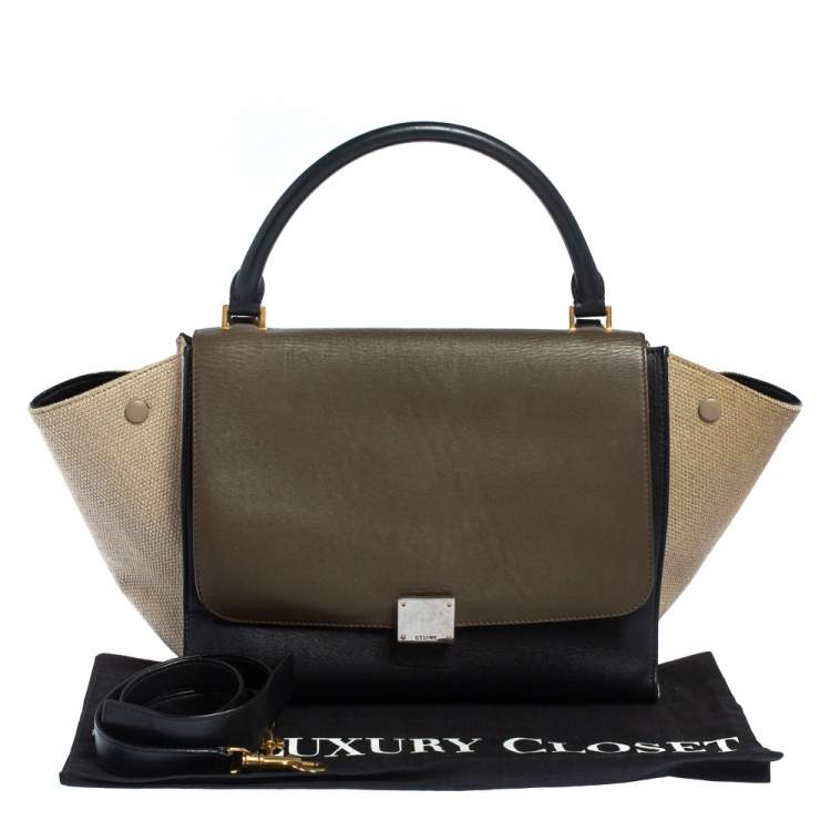 Pre Owned Celine Tri Color Leather and Canvas Medium Trapeze Bag