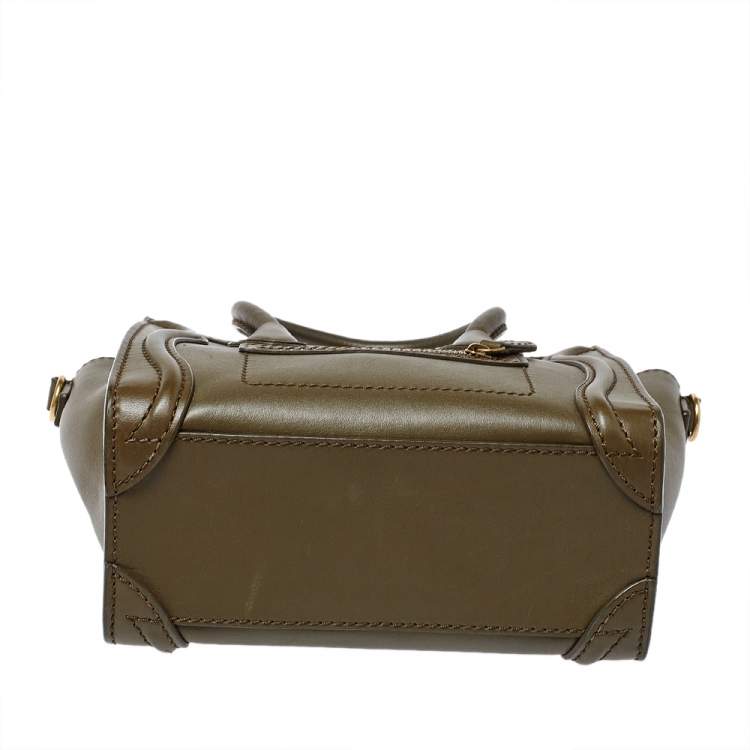 Pre Owned Celine Olive Green Leather Nano Luggage Tote