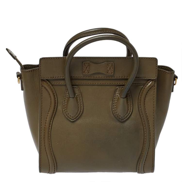 Pre Owned Celine Olive Green Leather Nano Luggage Tote