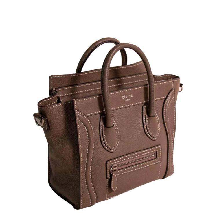 Pre Owned Celine Brown Leather Nano Luggage Tote Bag
