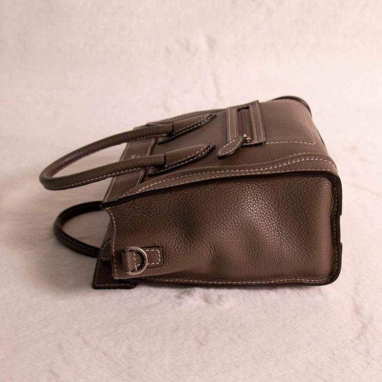 Pre Owned Celine Brown Leather Nano Luggage Tote Bag