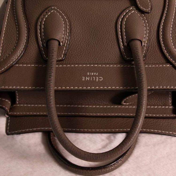 Pre Owned Celine Brown Leather Nano Luggage Tote Bag