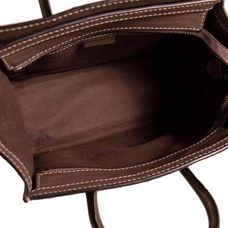 Pre Owned Celine Brown Leather Nano Luggage Tote Bag