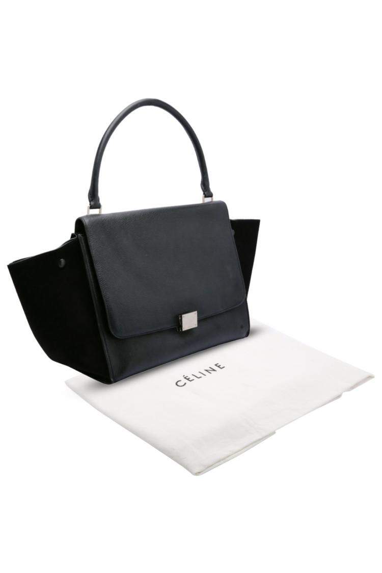 Pre Owned Celine Black Calfskin Leather Trapeze Large Bag
