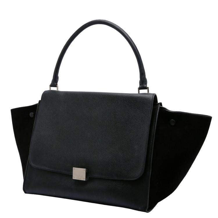 Pre Owned Celine Black Calfskin Leather Trapeze Large Bag