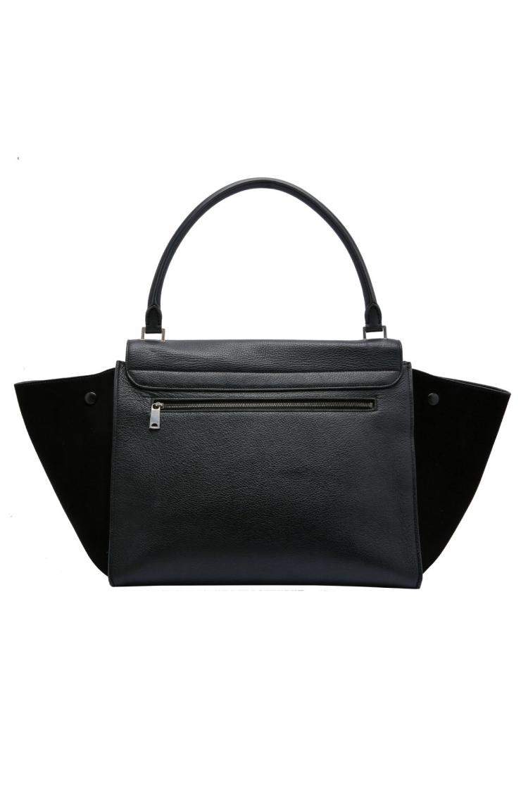Pre Owned Celine Black Calfskin Leather Trapeze Large Bag