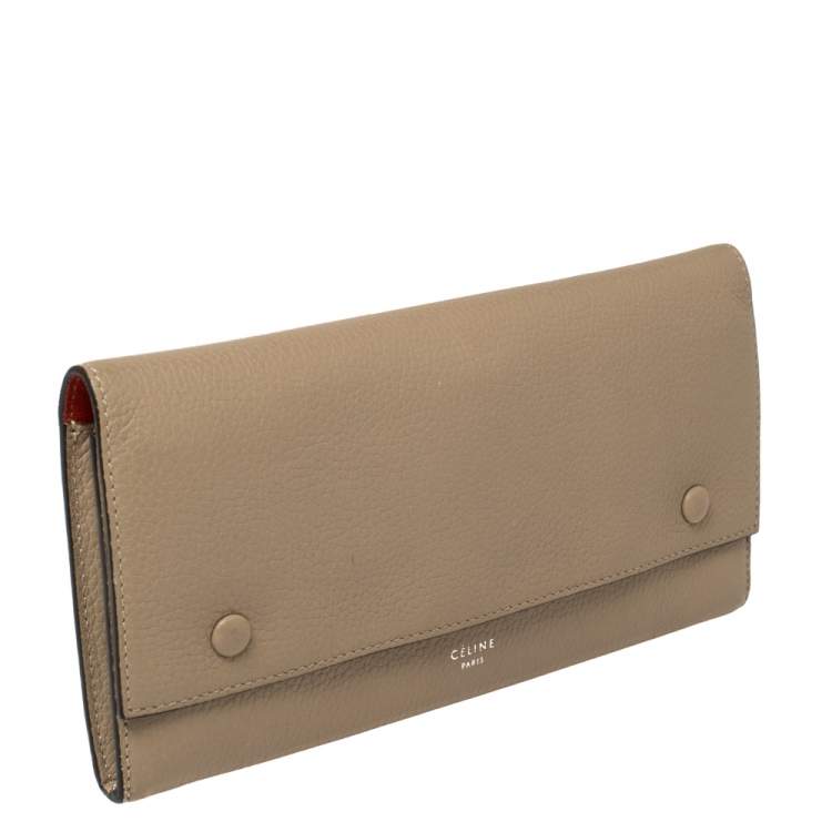 Pre Owned Celine Beige Leather Large Multifunction Flap Wallet