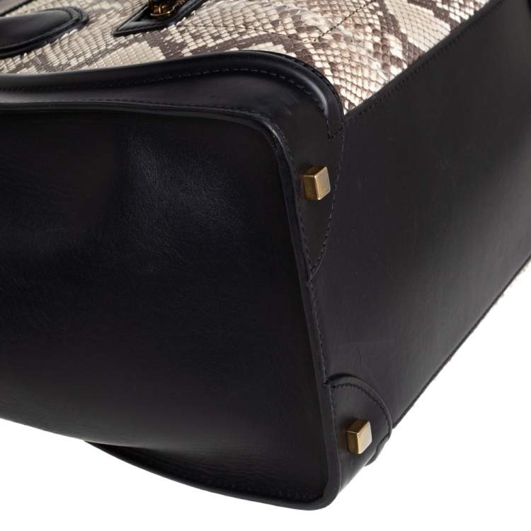 Pre Owned Celine Black/Beige Python and Leather Mini Luggage Tote