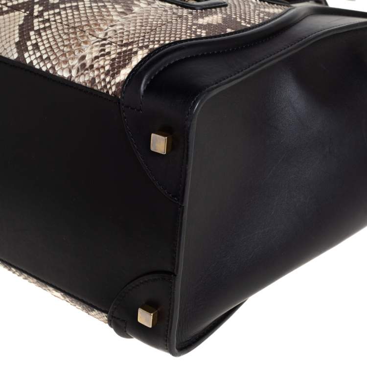 Pre Owned Celine Black/Beige Python and Leather Mini Luggage Tote