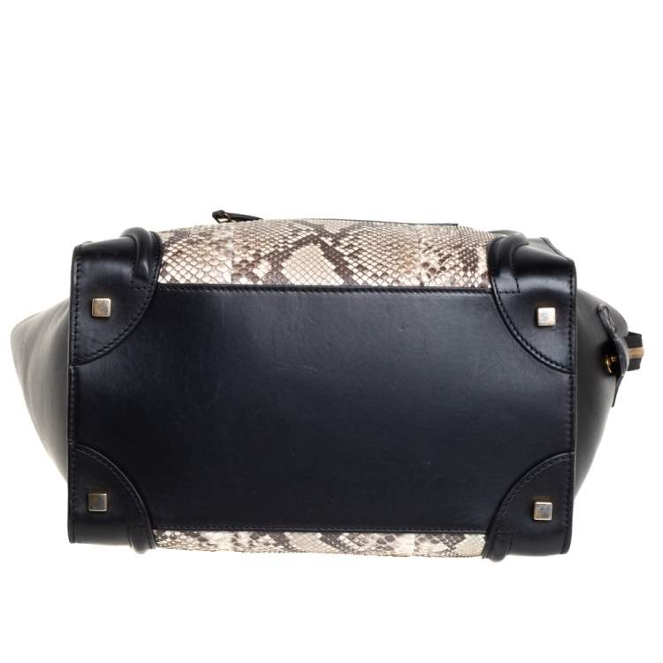 Pre Owned Celine Black/Beige Python and Leather Mini Luggage Tote