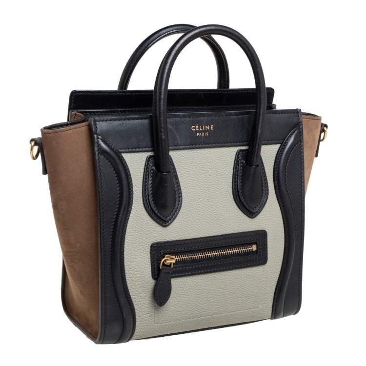 Pre Owned Celine Tri Color Leather and Nubuck Nano Luggage Tote