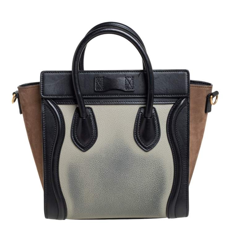 Pre Owned Celine Tri Color Leather and Nubuck Nano Luggage Tote