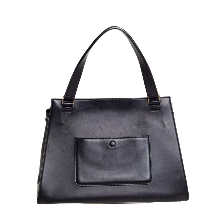Pre Owned Celine Black/Beige Python and Leather Medium Edge Top Handle Bag