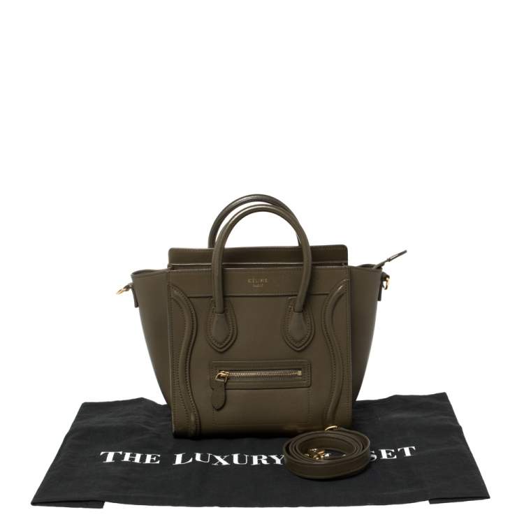 Pre Owned Céline Olive Green Leather Nano Luggage Tote