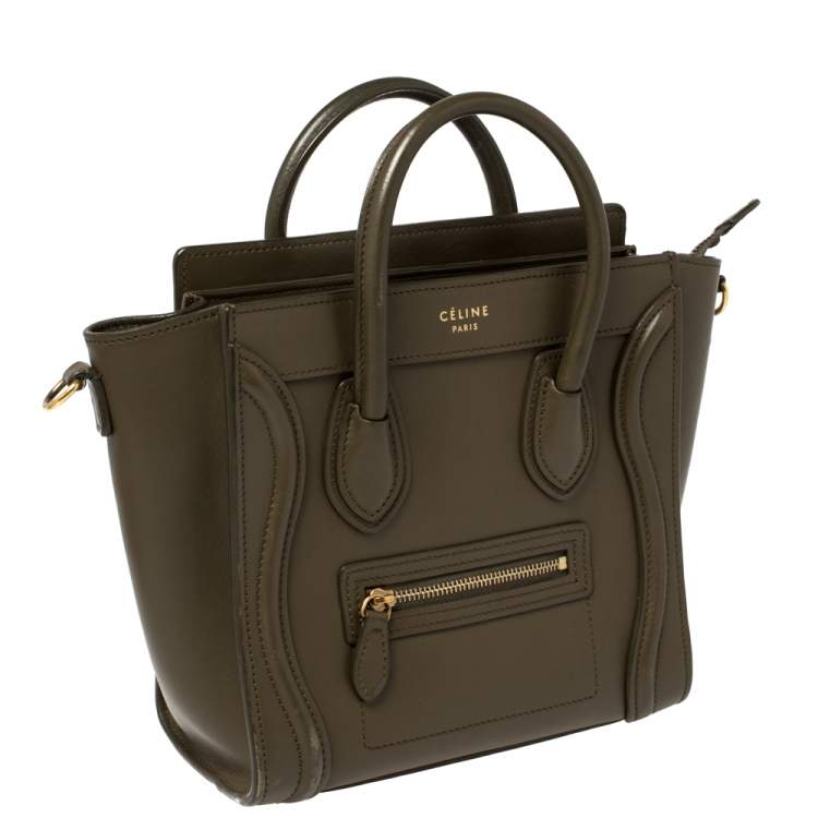 Pre Owned Céline Olive Green Leather Nano Luggage Tote