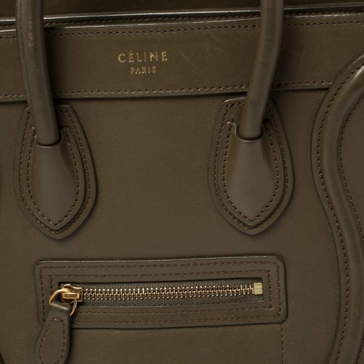 Pre Owned Céline Olive Green Leather Nano Luggage Tote