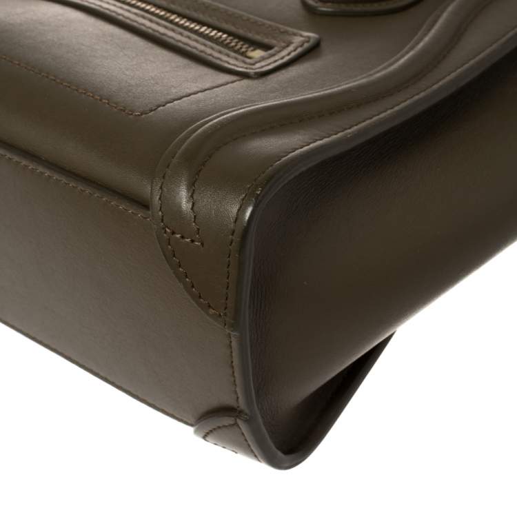 Pre Owned Céline Olive Green Leather Nano Luggage Tote