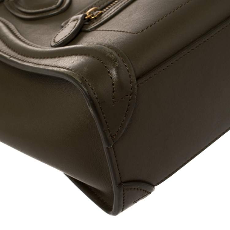 Pre Owned Céline Olive Green Leather Nano Luggage Tote