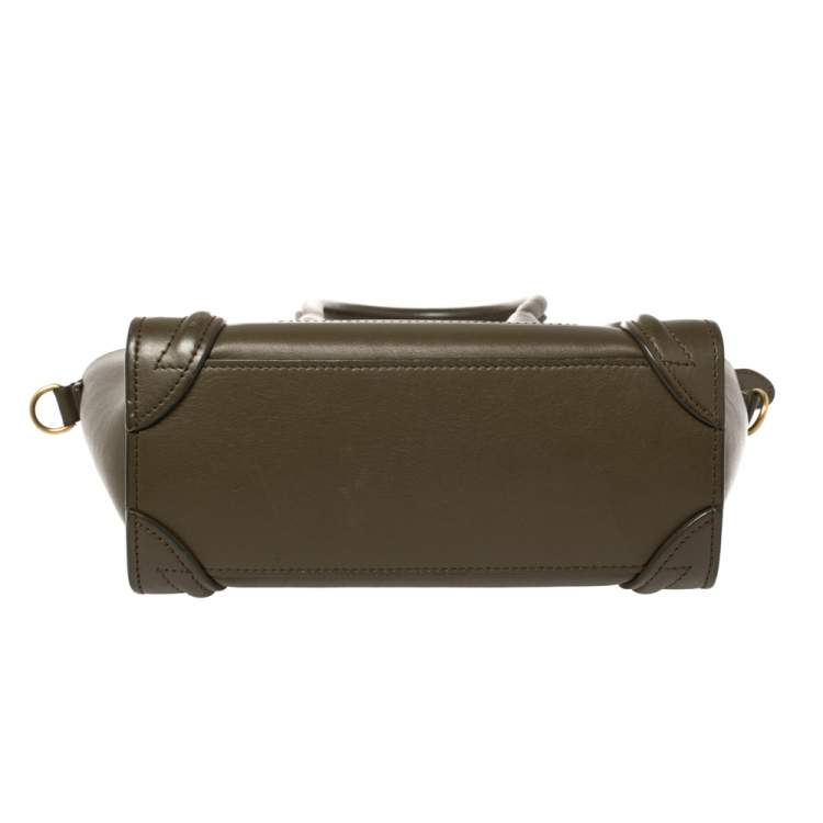 Pre Owned Céline Olive Green Leather Nano Luggage Tote