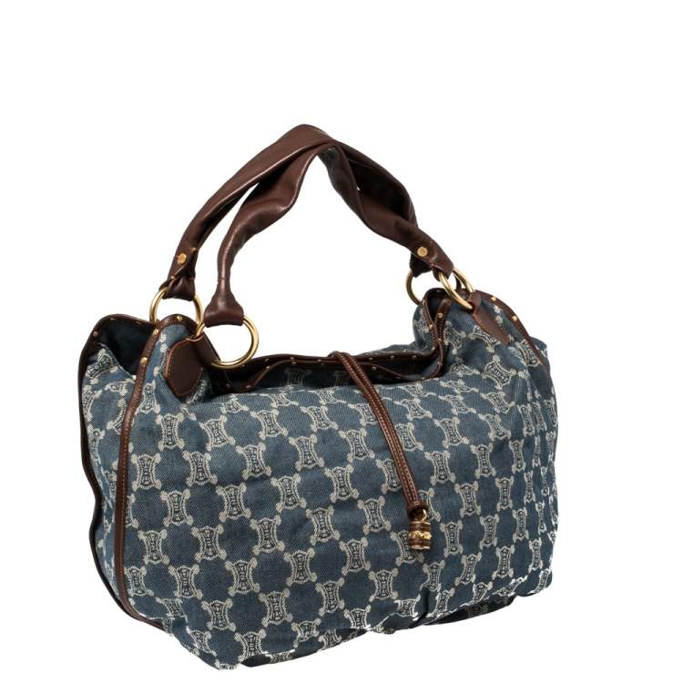 Pre Owned Celine Blue/Brown Macadam Denim and Leather Bittersweet Hobo