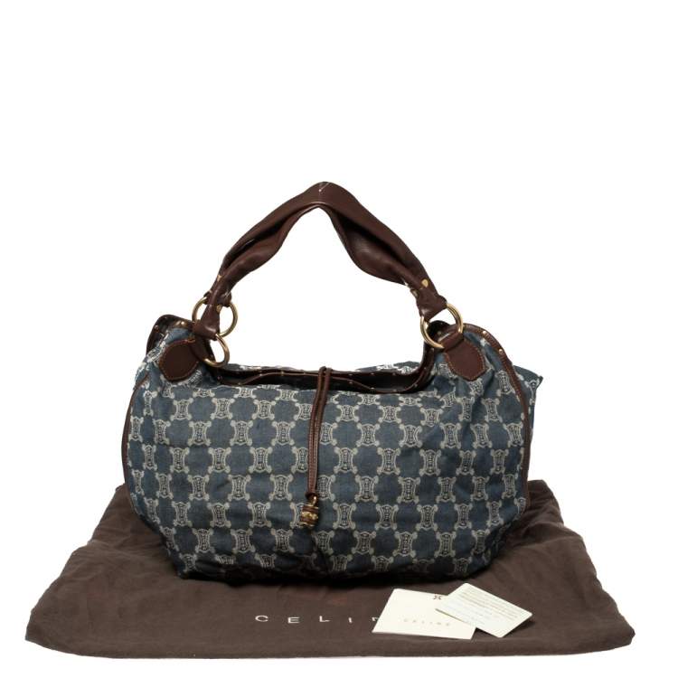 Pre Owned Celine Blue/Brown Macadam Denim and Leather Bittersweet Hobo