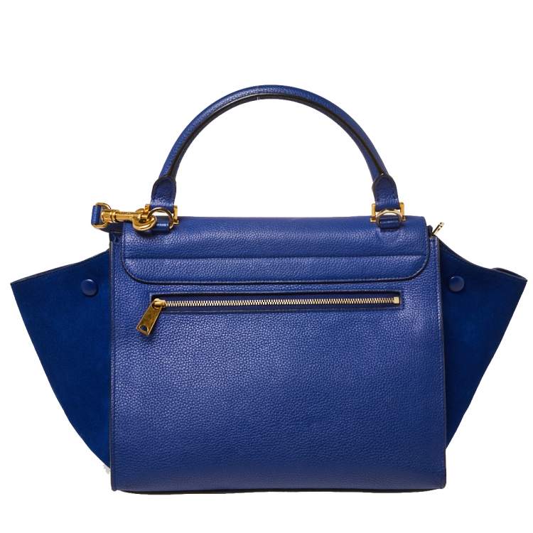 Pre Owned Céline Blue Suede and Leather Mini Trapeze Top Handle Bag