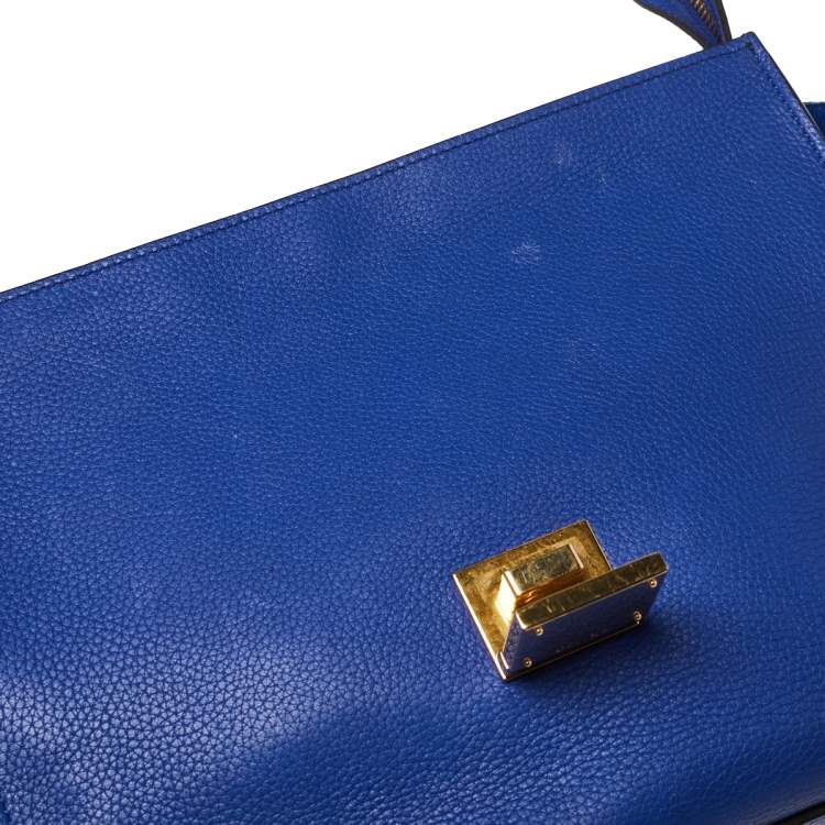 Pre Owned Céline Blue Suede and Leather Mini Trapeze Top Handle Bag