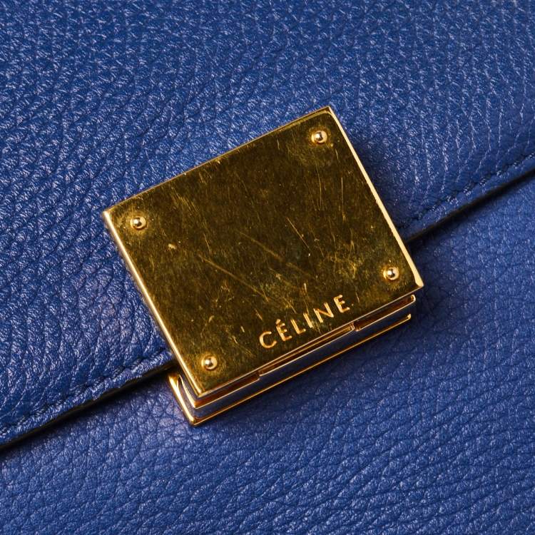 Pre Owned Céline Blue Suede and Leather Mini Trapeze Top Handle Bag