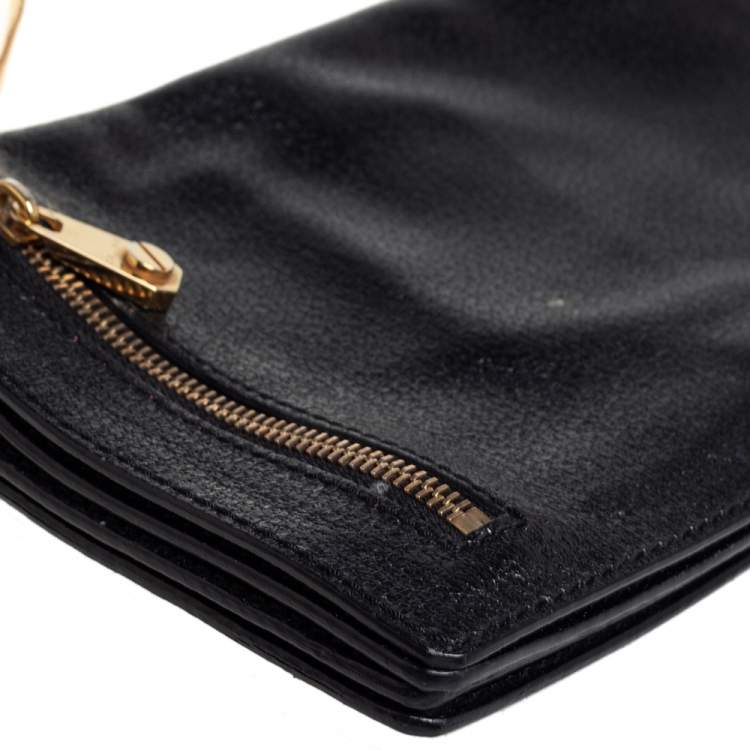 Pre Owned Celine Black Textured Leather Chain Handle Clutch
