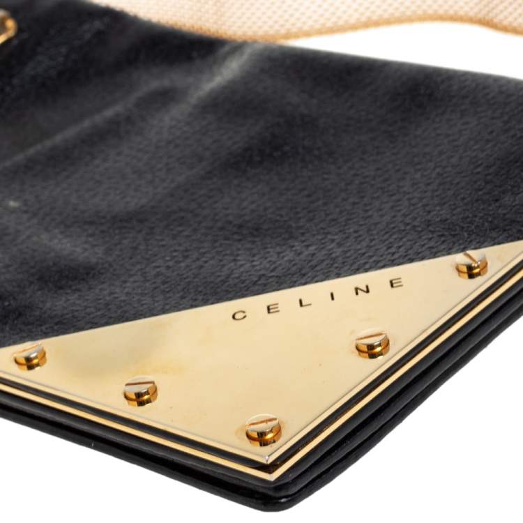 Pre Owned Celine Black Textured Leather Chain Handle Clutch