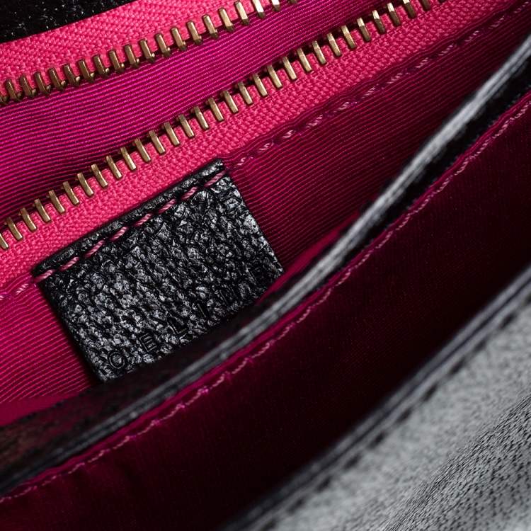 Pre Owned Celine Black Textured Leather Chain Handle Clutch