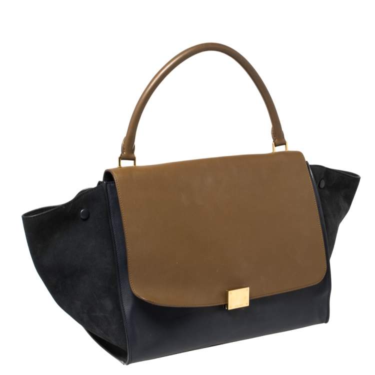 Pre Owned Celine Tri Color Leather and Suede Large Trapeze Bag