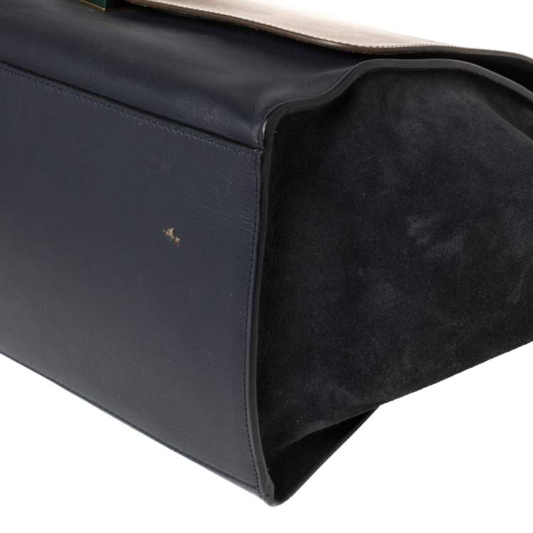 Pre Owned Celine Tri Color Leather and Suede Large Trapeze Bag