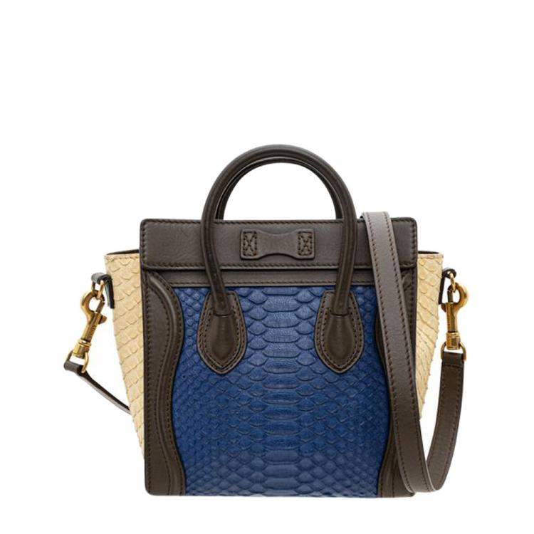 Pre Owned Celine Tricolor Python Leather Nano Luggage Tote Bag