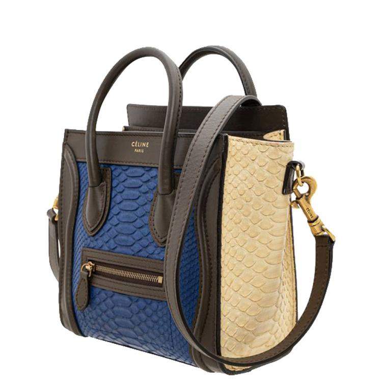 Pre Owned Celine Tricolor Python Leather Nano Luggage Tote Bag