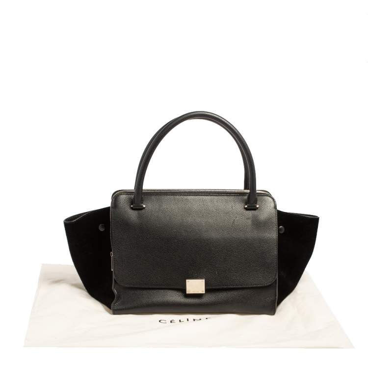 Pre Owned Celine Black Leather and Suede Medium Trapeze Top Handle Bag