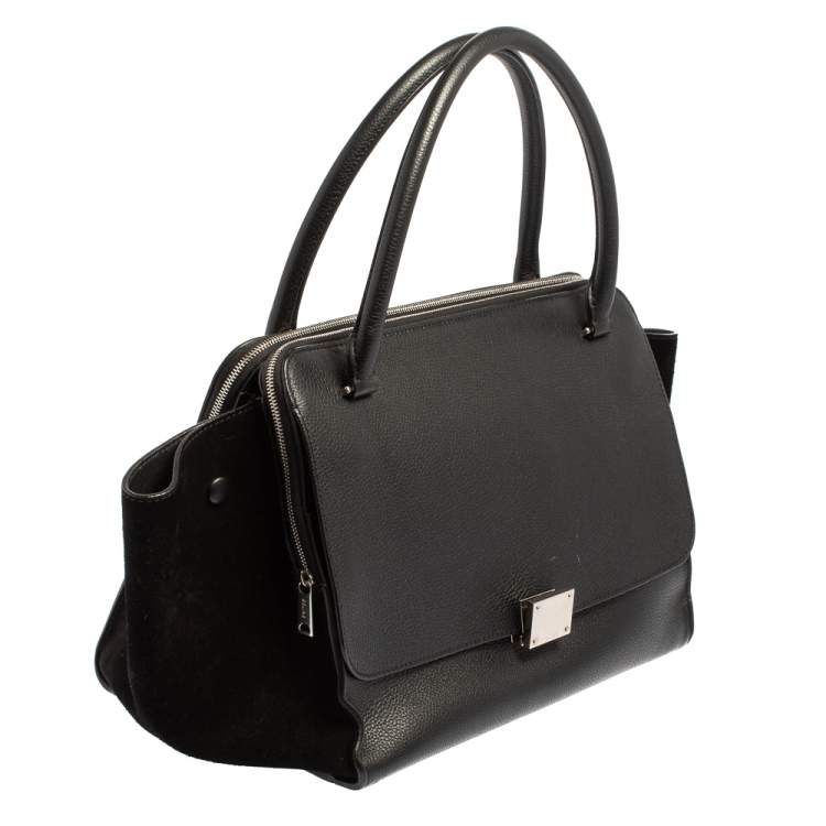 Pre Owned Celine Black Leather and Suede Medium Trapeze Top Handle Bag