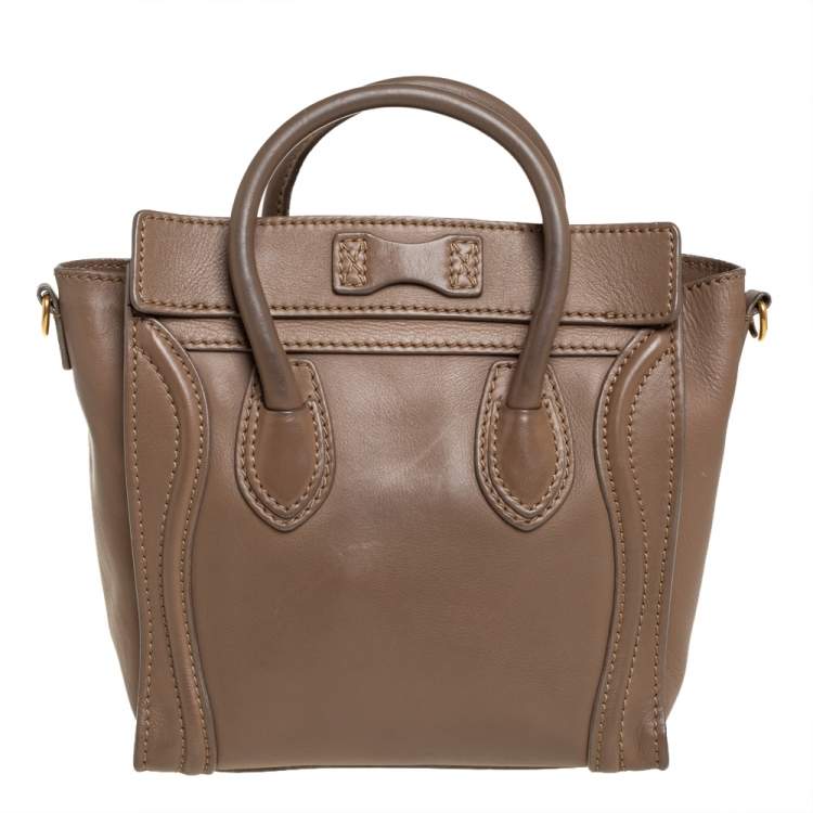 Pre Owned Celine Khaki Leather Nano Luggage Tote