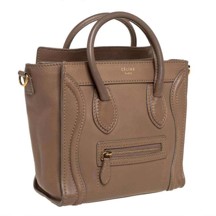 Pre Owned Celine Khaki Leather Nano Luggage Tote